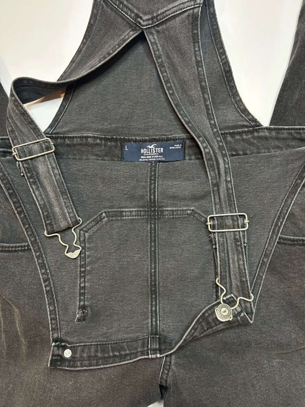 Hollister Women’s Black High Rise Stretch Denim Overalls Size L